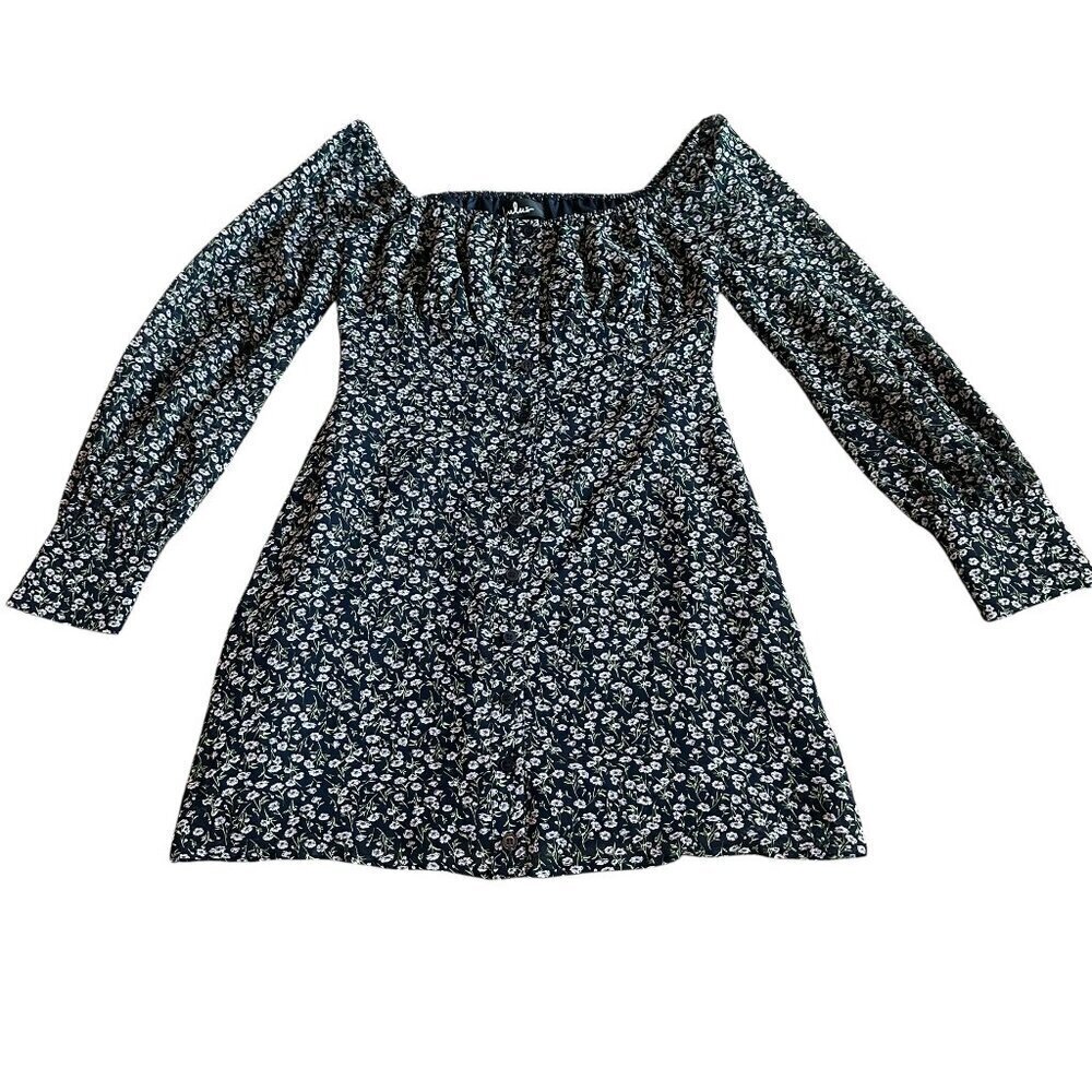 Lulus Navy Floral Print Mini Dress Long Sleeve Off-Shoulder Size Small NWOT